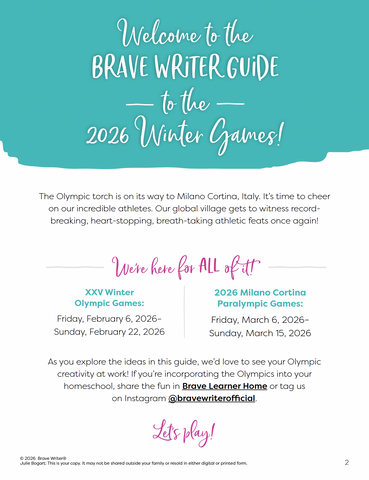 Brave Writer Guide to the Winter Games 2026