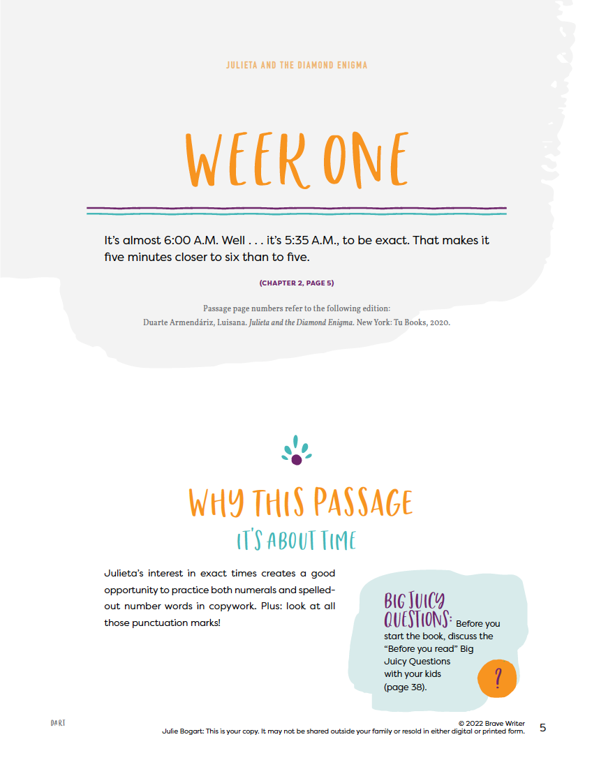 Julieta and the Diamond Enigma Brave Writer