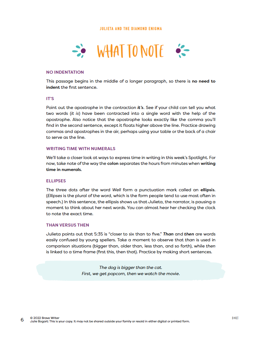 Julieta and the Diamond Enigma Brave Writer