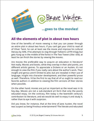 *Free* Brave Writer Goes to the Movies